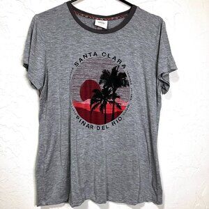 Knox Rose Palm Tree Sunset Graphic Tee Gray Short Sleeve Women’s Large